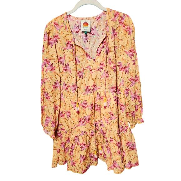 Farm Rio Banana Sunshine Mini Dress – Yellow, Boho Floral, Size Small - Picture 5 of 8